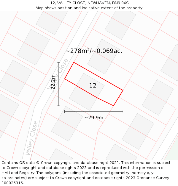 12, VALLEY CLOSE, NEWHAVEN, BN9 9XS: Plot and title map