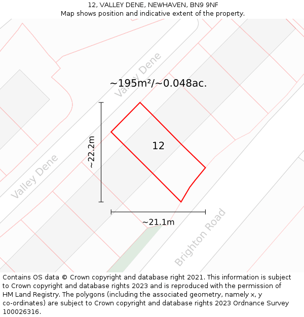 12, VALLEY DENE, NEWHAVEN, BN9 9NF: Plot and title map