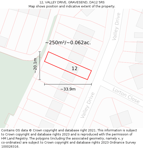 12, VALLEY DRIVE, GRAVESEND, DA12 5RS: Plot and title map