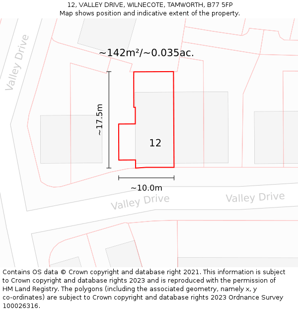 12, VALLEY DRIVE, WILNECOTE, TAMWORTH, B77 5FP: Plot and title map