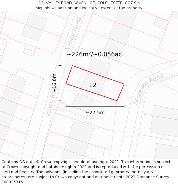 12, VALLEY ROAD, WIVENHOE, COLCHESTER, CO7 9JN: Plot and title map