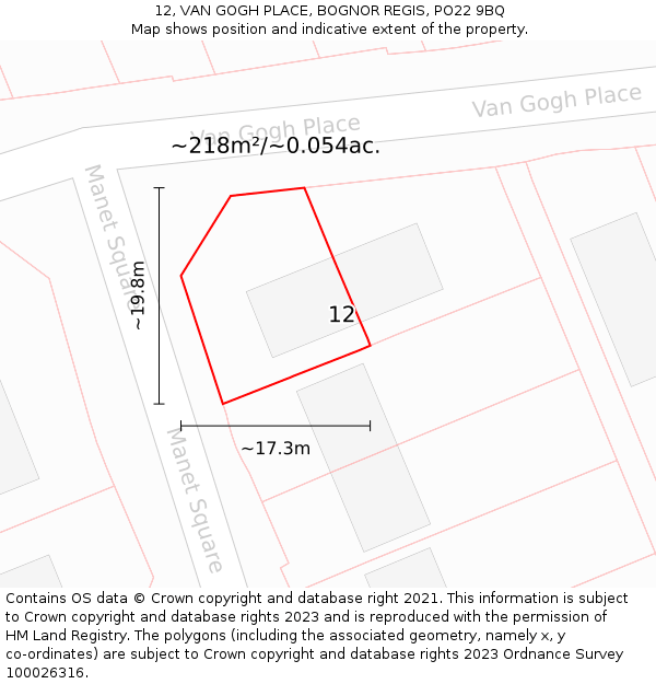 12, VAN GOGH PLACE, BOGNOR REGIS, PO22 9BQ: Plot and title map