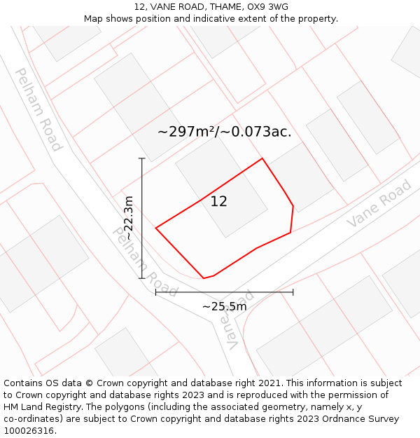 12, VANE ROAD, THAME, OX9 3WG: Plot and title map