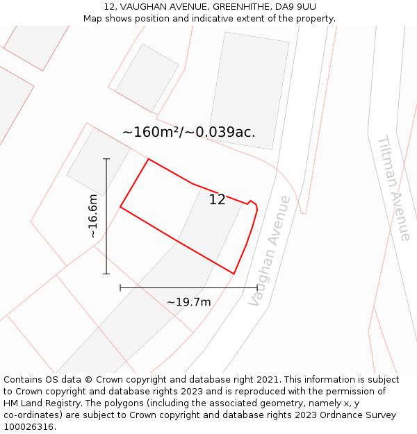 12, VAUGHAN AVENUE, GREENHITHE, DA9 9UU: Plot and title map