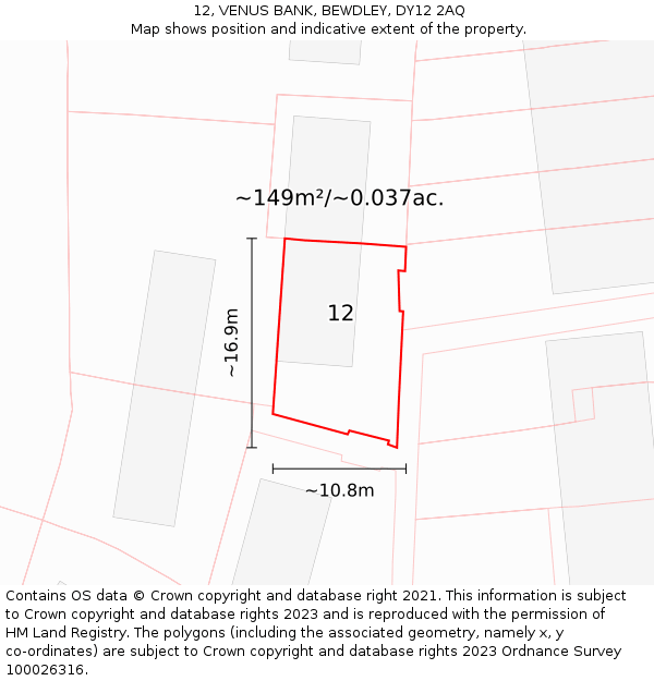 12, VENUS BANK, BEWDLEY, DY12 2AQ: Plot and title map