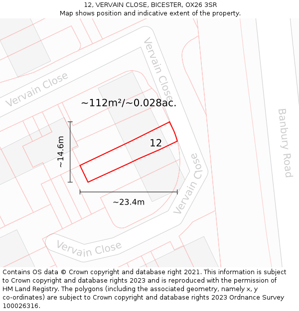 12, VERVAIN CLOSE, BICESTER, OX26 3SR: Plot and title map
