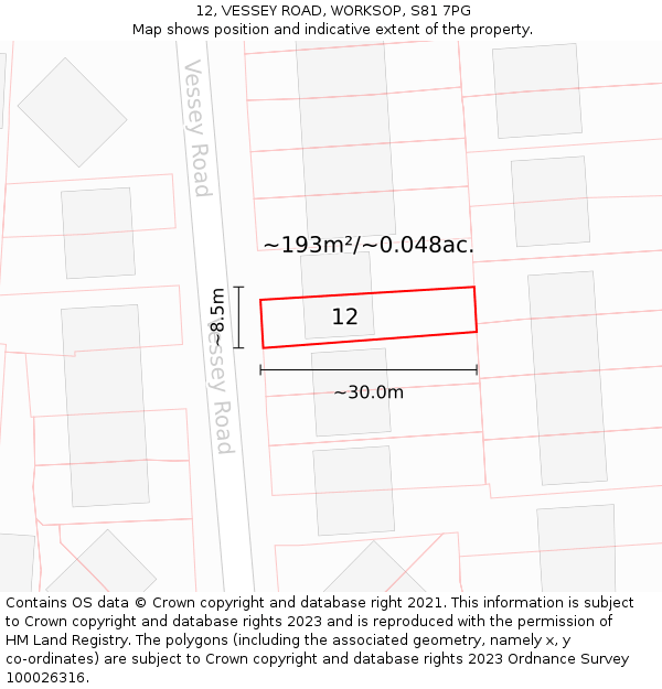 12, VESSEY ROAD, WORKSOP, S81 7PG: Plot and title map