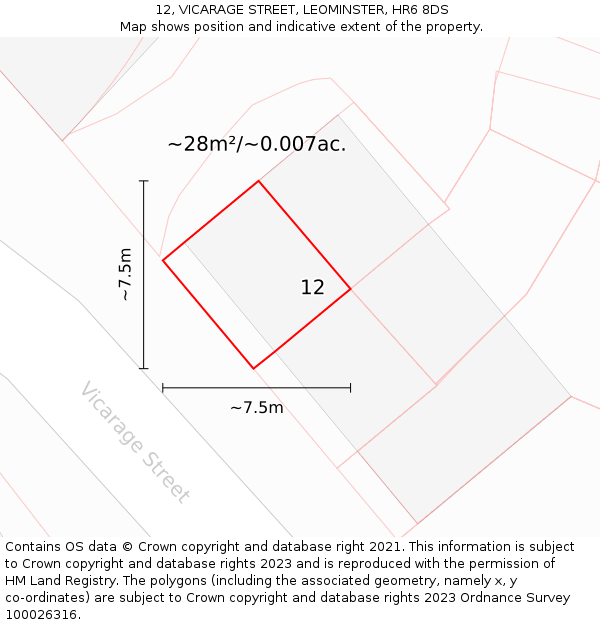 12, VICARAGE STREET, LEOMINSTER, HR6 8DS: Plot and title map