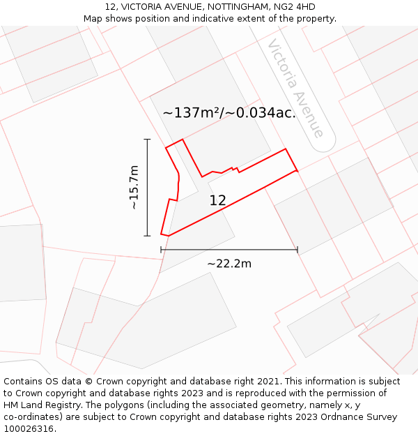 12, VICTORIA AVENUE, NOTTINGHAM, NG2 4HD: Plot and title map