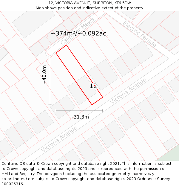 12, VICTORIA AVENUE, SURBITON, KT6 5DW: Plot and title map