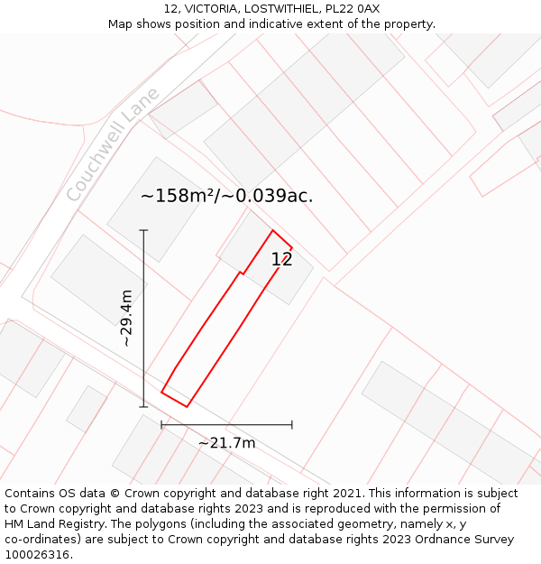 12, VICTORIA, LOSTWITHIEL, PL22 0AX: Plot and title map