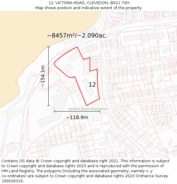 12, VICTORIA ROAD, CLEVEDON, BS21 7SH: Plot and title map