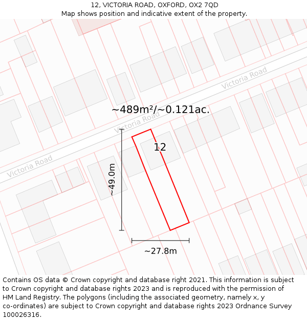 12, VICTORIA ROAD, OXFORD, OX2 7QD: Plot and title map