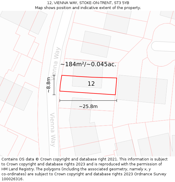 12, VIENNA WAY, STOKE-ON-TRENT, ST3 5YB: Plot and title map