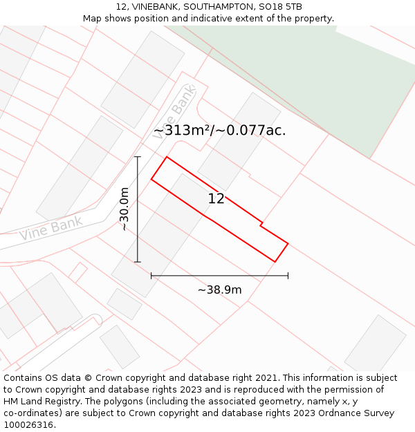 12, VINEBANK, SOUTHAMPTON, SO18 5TB: Plot and title map