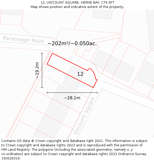 12, VISCOUNT SQUARE, HERNE BAY, CT6 6FT: Plot and title map