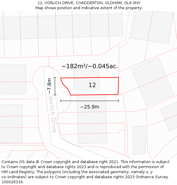 12, VORLICH DRIVE, CHADDERTON, OLDHAM, OL9 0NY: Plot and title map