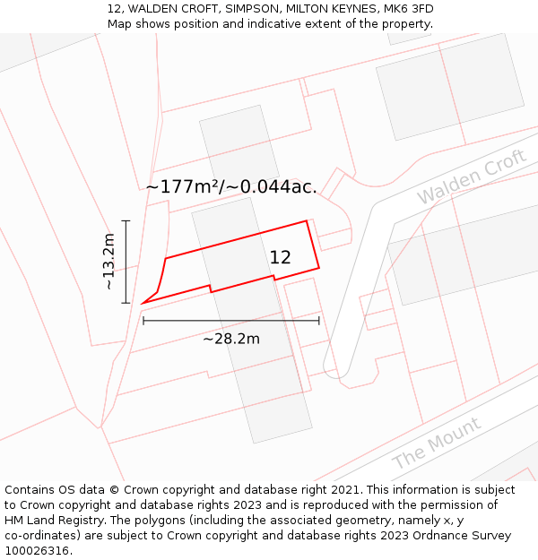 12, WALDEN CROFT, SIMPSON, MILTON KEYNES, MK6 3FD: Plot and title map