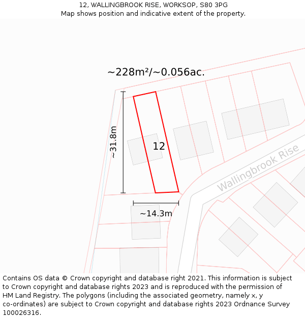 12, WALLINGBROOK RISE, WORKSOP, S80 3PG: Plot and title map