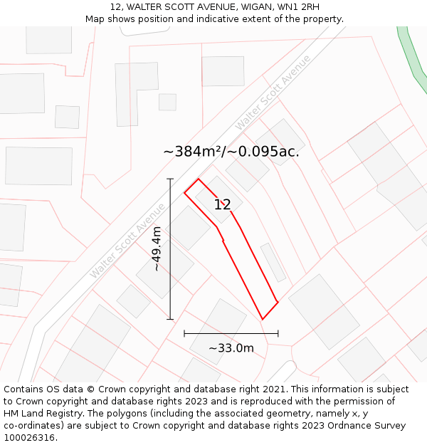 12, WALTER SCOTT AVENUE, WIGAN, WN1 2RH: Plot and title map