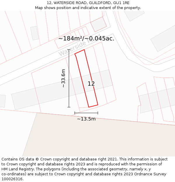 12, WATERSIDE ROAD, GUILDFORD, GU1 1RE: Plot and title map