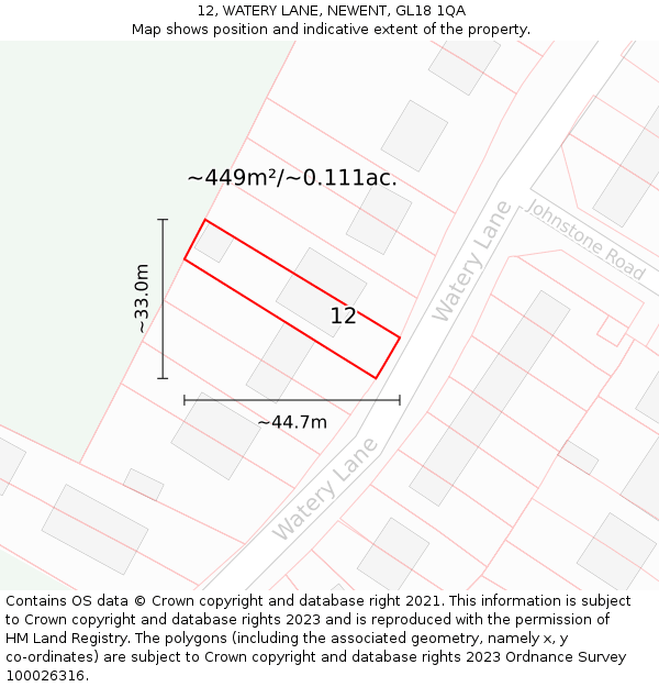 12, WATERY LANE, NEWENT, GL18 1QA: Plot and title map