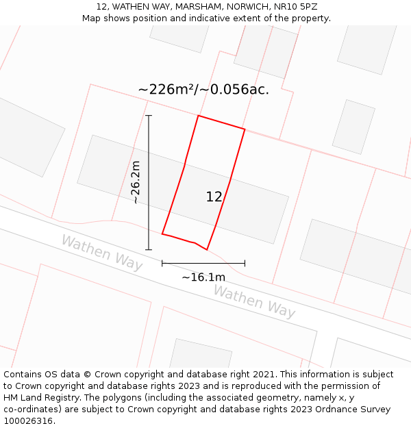 12, WATHEN WAY, MARSHAM, NORWICH, NR10 5PZ: Plot and title map