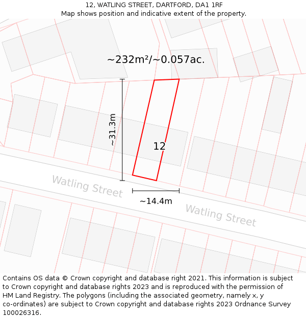 12, WATLING STREET, DARTFORD, DA1 1RF: Plot and title map