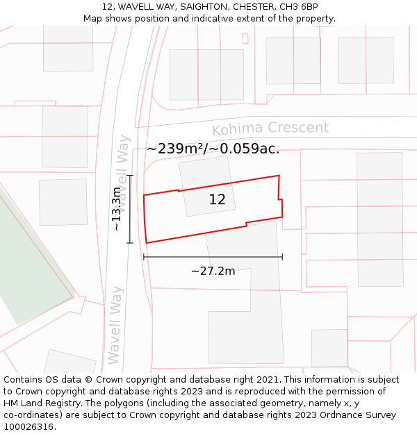 12, WAVELL WAY, SAIGHTON, CHESTER, CH3 6BP: Plot and title map