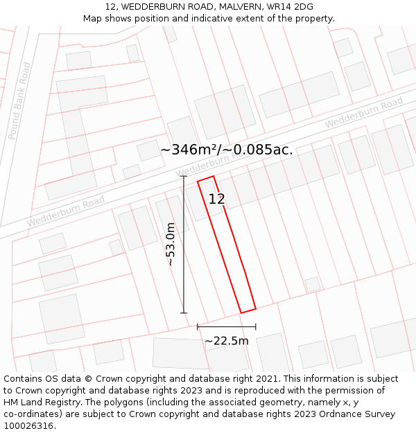 12, WEDDERBURN ROAD, MALVERN, WR14 2DG: Plot and title map