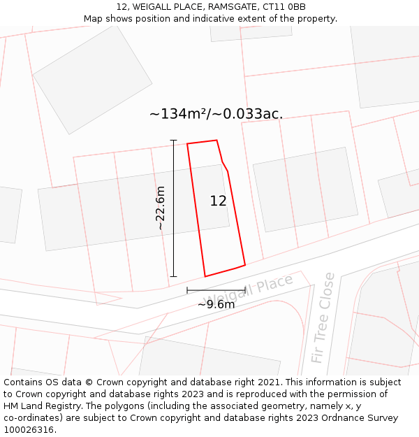 12, WEIGALL PLACE, RAMSGATE, CT11 0BB: Plot and title map