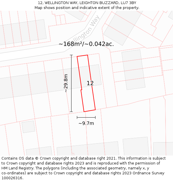 12, WELLINGTON WAY, LEIGHTON BUZZARD, LU7 3BY: Plot and title map