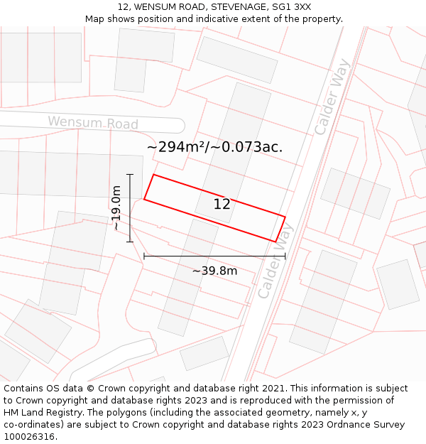 12, WENSUM ROAD, STEVENAGE, SG1 3XX: Plot and title map