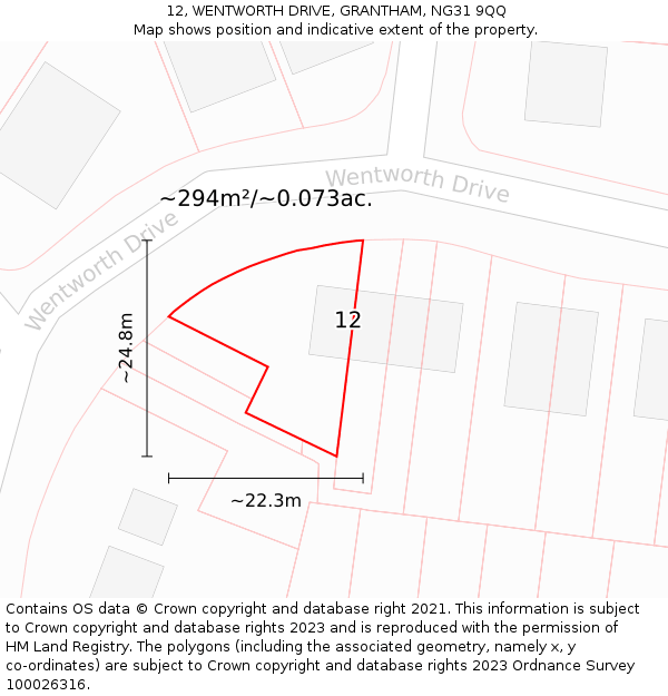 12, WENTWORTH DRIVE, GRANTHAM, NG31 9QQ: Plot and title map