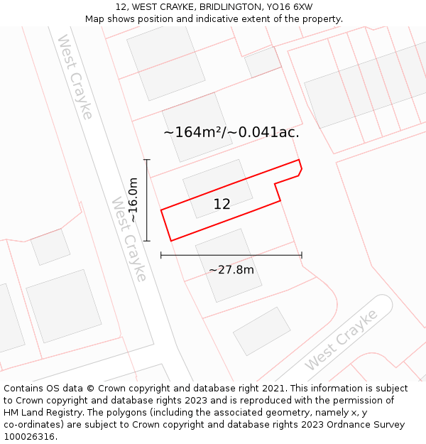 12, WEST CRAYKE, BRIDLINGTON, YO16 6XW: Plot and title map