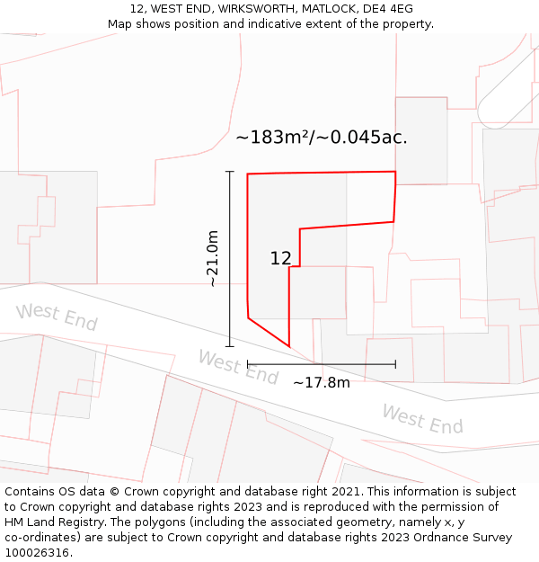 12, WEST END, WIRKSWORTH, MATLOCK, DE4 4EG: Plot and title map