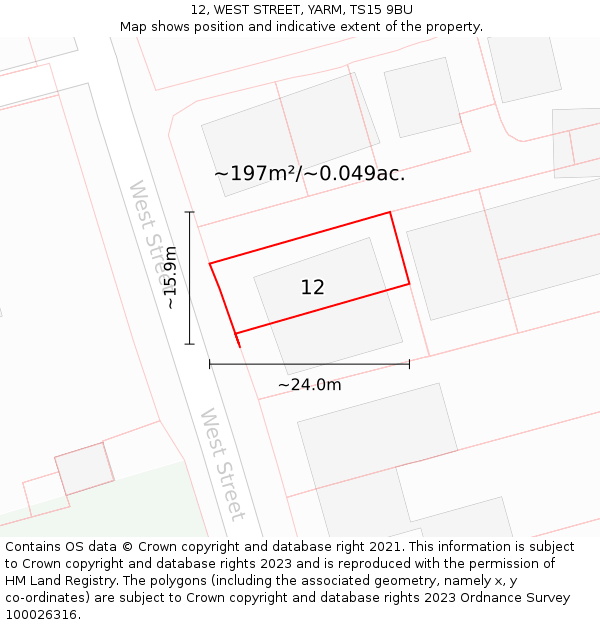 12, WEST STREET, YARM, TS15 9BU: Plot and title map