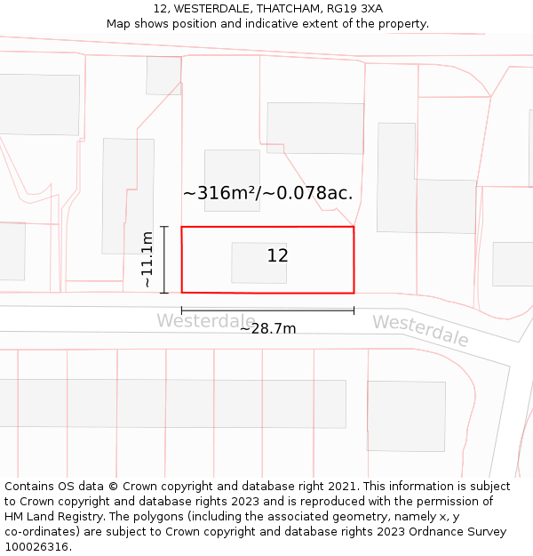 12, WESTERDALE, THATCHAM, RG19 3XA: Plot and title map