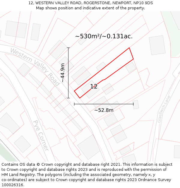 12, WESTERN VALLEY ROAD, ROGERSTONE, NEWPORT, NP10 9DS: Plot and title map