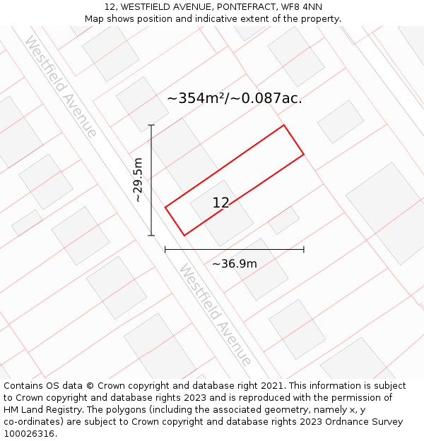 12, WESTFIELD AVENUE, PONTEFRACT, WF8 4NN: Plot and title map