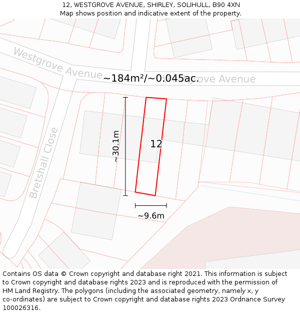 12, WESTGROVE AVENUE, SHIRLEY, SOLIHULL, B90 4XN: Plot and title map