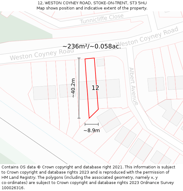 12, WESTON COYNEY ROAD, STOKE-ON-TRENT, ST3 5HU: Plot and title map