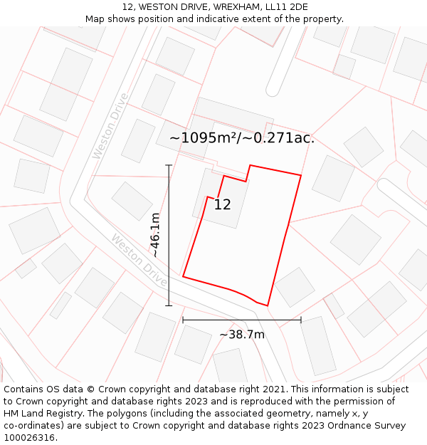 12, WESTON DRIVE, WREXHAM, LL11 2DE: Plot and title map