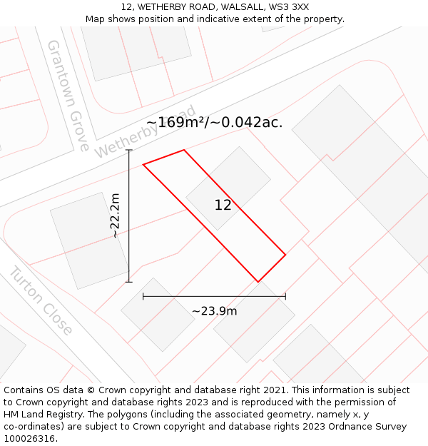 12, WETHERBY ROAD, WALSALL, WS3 3XX: Plot and title map