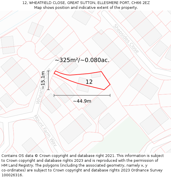 12, WHEATFIELD CLOSE, GREAT SUTTON, ELLESMERE PORT, CH66 2EZ: Plot and title map