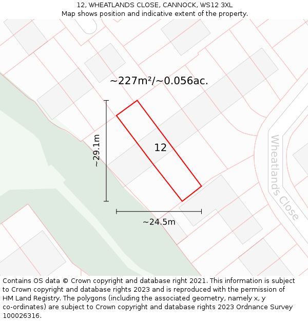 12, WHEATLANDS CLOSE, CANNOCK, WS12 3XL: Plot and title map