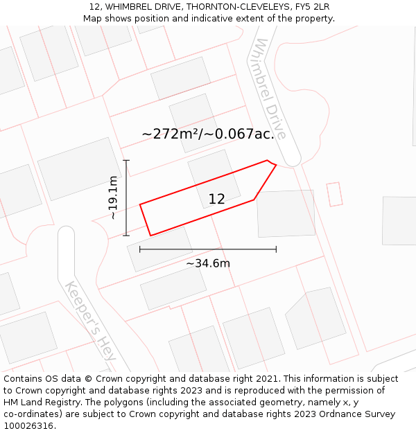 12, WHIMBREL DRIVE, THORNTON-CLEVELEYS, FY5 2LR: Plot and title map