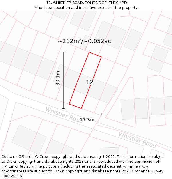 12, WHISTLER ROAD, TONBRIDGE, TN10 4RD: Plot and title map