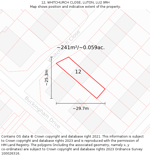 12, WHITCHURCH CLOSE, LUTON, LU2 9RH: Plot and title map