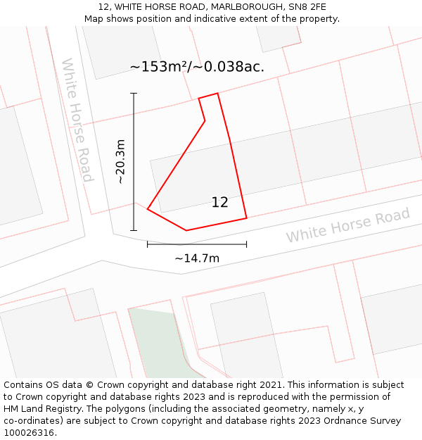 12, WHITE HORSE ROAD, MARLBOROUGH, SN8 2FE: Plot and title map